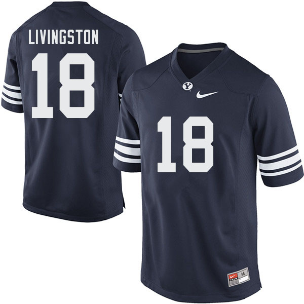 Men #18 Hayden Livingston BYU Cougars College Football Jerseys Sale-Navy